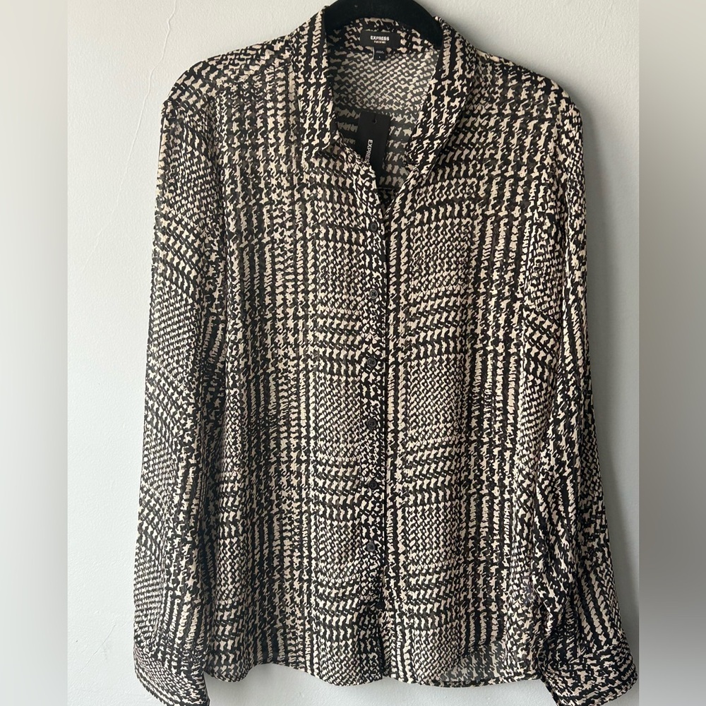 Express Sheer Houndstooth Portofino Shirt